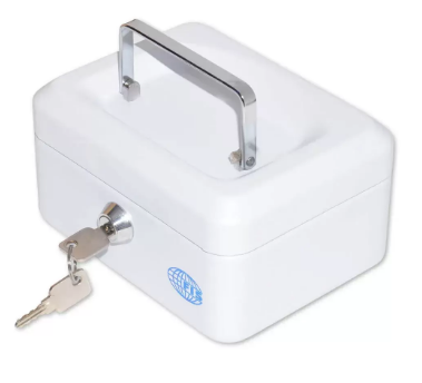 FIS Cash Box with Key, 6 Inch, Matt Finish White Color - FSCPTS0034WT