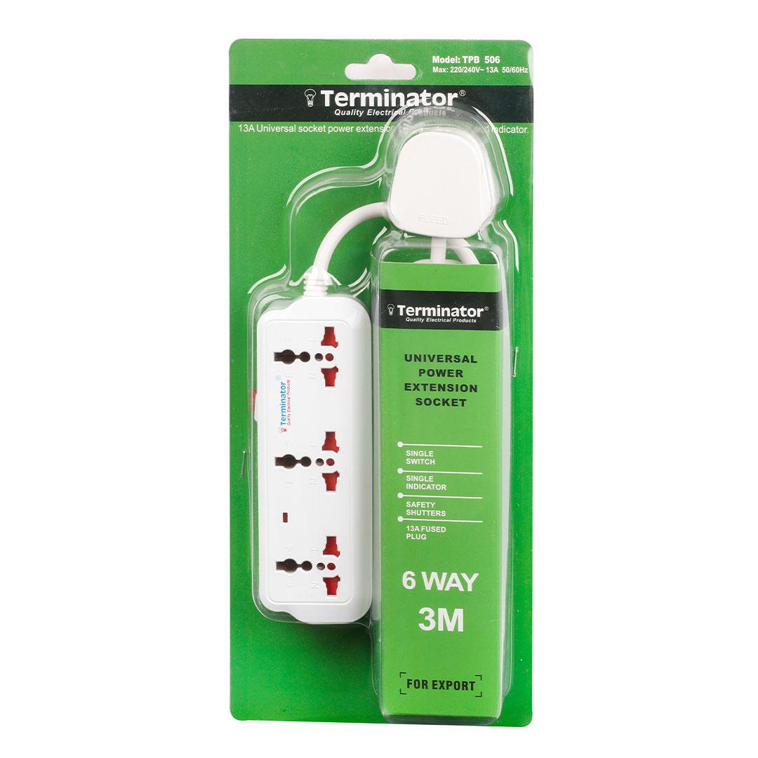 6 Way Universal Power Extension Socket Lead 3M Cable 13A Plug