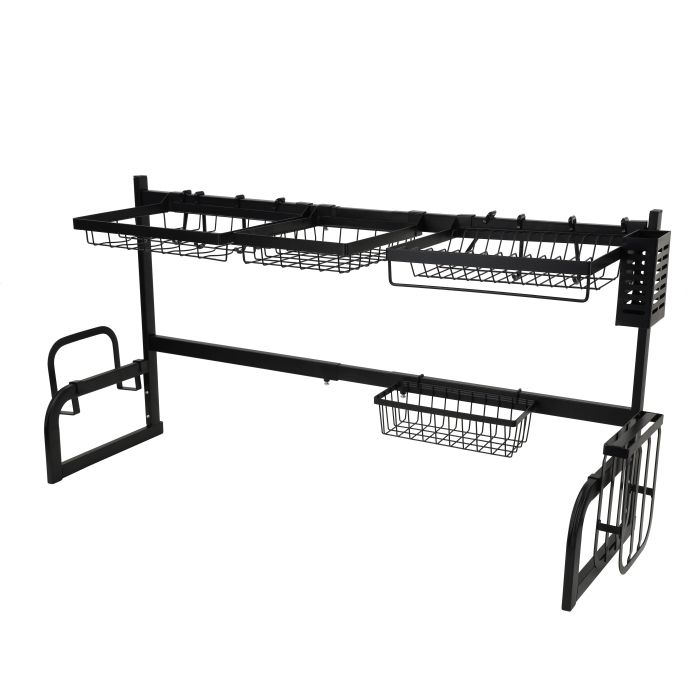 Royalford Over-Sink Draining Rack - Durable Material With Length Adjustable Size 65-85 Cm | Dish Drainers Storage For Kitchen Counter With Utensil Holder, Glass, Plates, Bowls & More