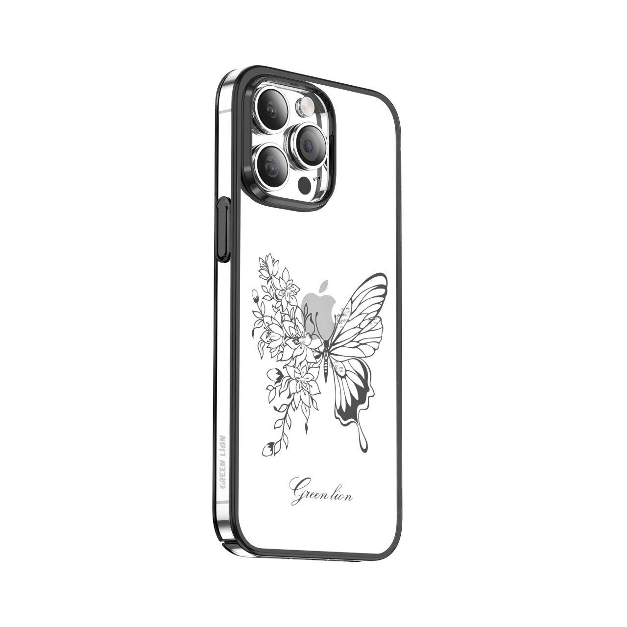 Green Lion Nature 2 Butterfly Case for iPhone 14 Pro Max ( 6.7" ) - Black  and gold