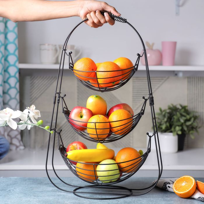 Fruit Basket, 3 Layer Hammock Design Basket, RF11133 | Vegetables Countertop Bowl Storage | Detachable Bread, Snacks Baskets Holder | Large Capacity Fruit Tray