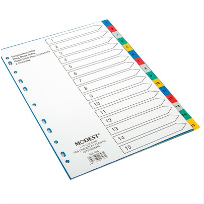 Modest DIVIDER 15 Tab PVC colour with numbers