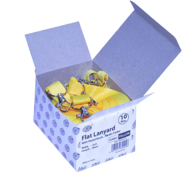 10-Piece FIS Neon Color Flat Lanyards with Metal Hook, Neon Yellow Color, 2x90cm - FSNANYL/10