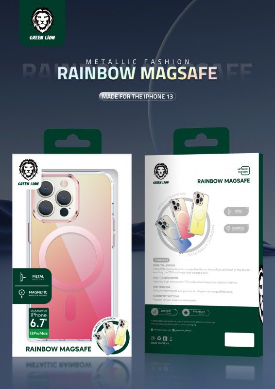 Green Rainbow Magsafe Case for iPhone 13 Pro Max ( 6.7" ) - Gradient Pink