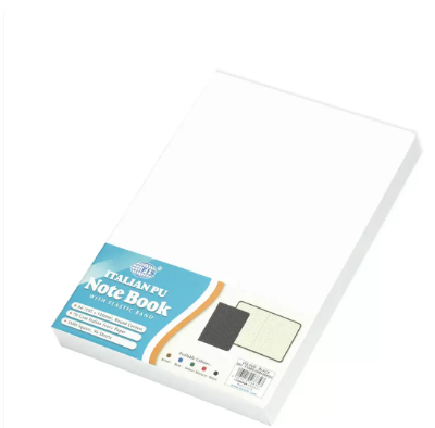 FIS Notebook With Elastic Band Italian PU Cover, Ivory Paper, 5 mm Square, Black Color, 96 Sheets With Gift Box, A6 Size - FSNBEX5MA6BKD2