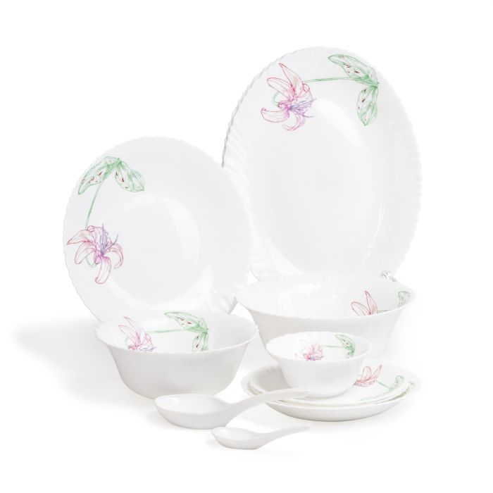 Royalford RF7374 82 Pcs Dinner Set Floral Design, Contemporary Square Plates, Temperature Resistant, Durable And Elegant Dining Set
