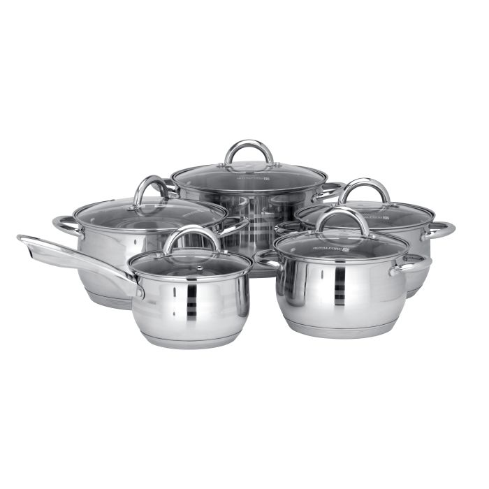 10Pcs Stainless Steel Cookware Set, RF10390 - Induction Compatible Base, Dishwasher-Safe, Strong, Heavy-Duty Riveted Handles
