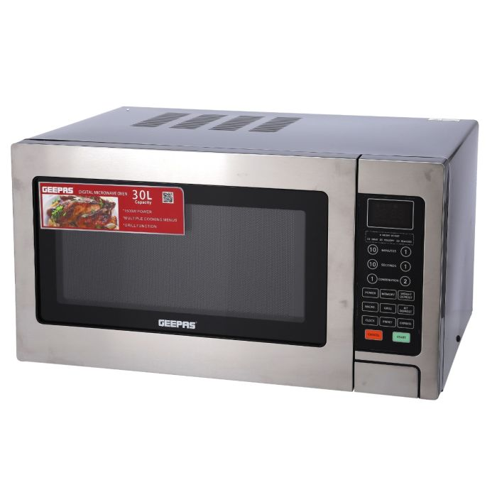 Geepas 30L Digital Microwave Oven - 1400W Microwave Oven With Multiple Cooking Menus | Reheating & Defrost Function | Child Lock | Push-Button Door, Digital Controls