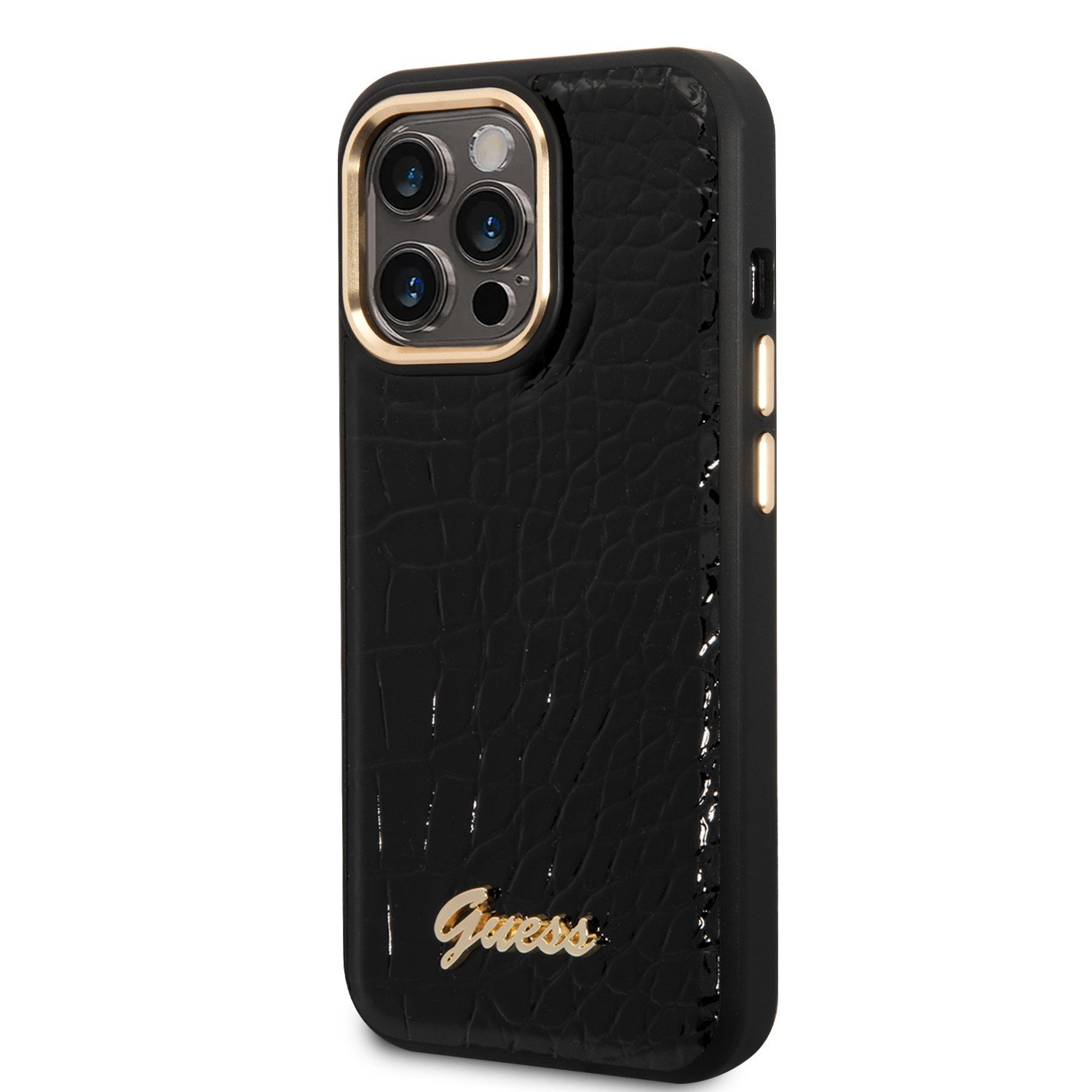 Guess Pu Croco Case With Metal Camera Outline For iPhone 14 Pro - Black