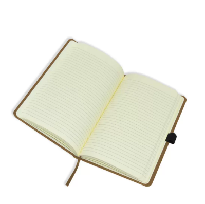 FIS Notebook With Elastic Band Italian PU Cover, Ivory Paper, Single Ruled, Brown Color, 96 Sheets, Pen Holder With Gift Box, 13 x 21 cm Size