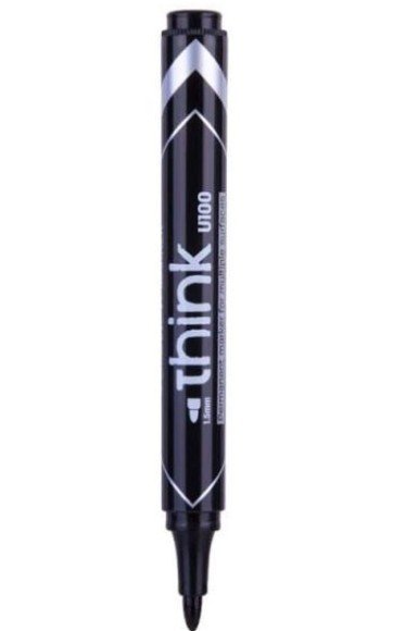 Deli Think U100 Permanent Marker, Bullet 1.5mm, Black, 12 Pieces/Pack