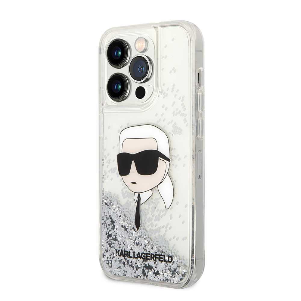 Karl Lagerfeld Liquid Glitter NFT Karl's Head Hard Case for iPhone 14 Pro Max (6.7")- Silver