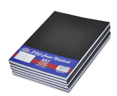 5-Piece FIS PVC Cover Notebook 9X7 Inch, 2-Quires Black - FSNB9X72QPVCBK