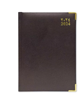 Fis 2024 A5 Diary,Gold Corenrs, (Arabic/English) Vinyl 1Side Padded Chocolate -FSDI22AE24CH