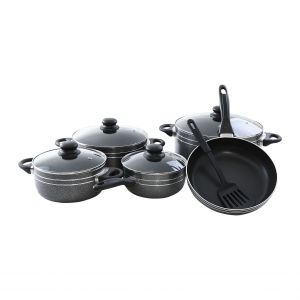 Royalford 10 Pcs Non Stick Cookware Set - Non-Stick - Black