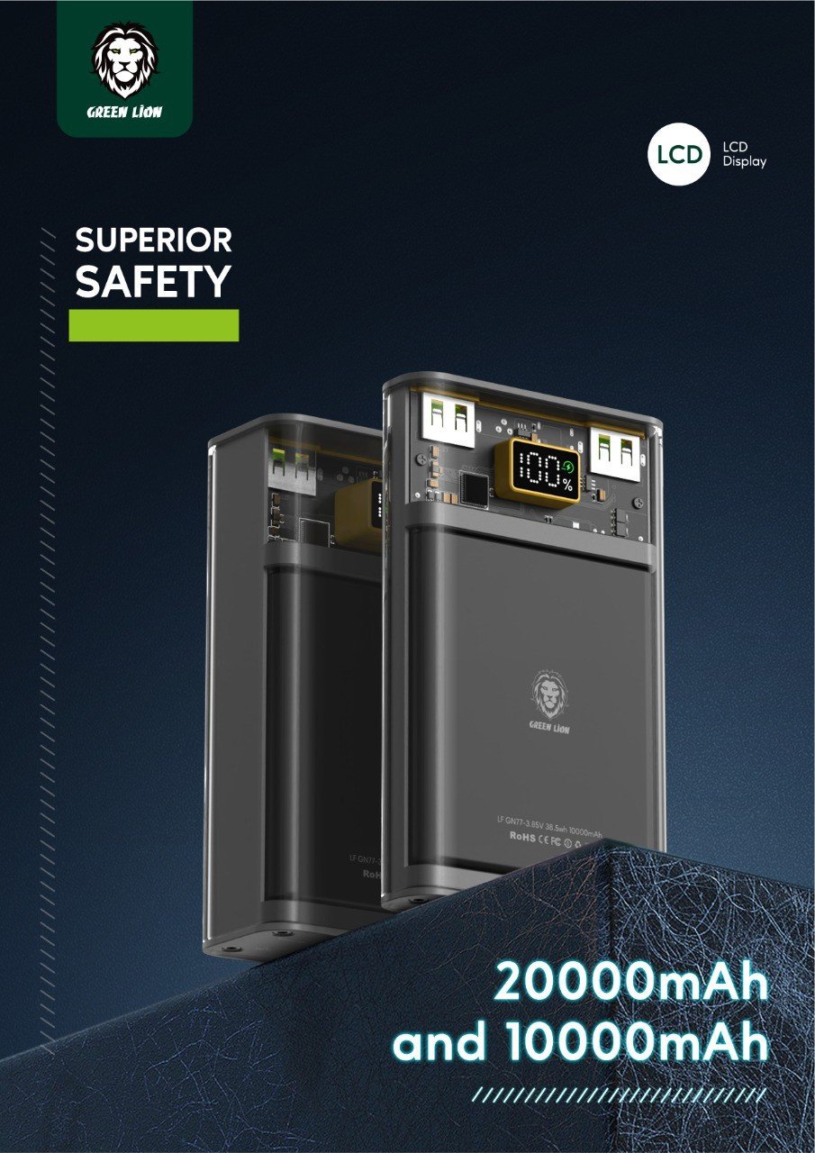 Green Super Fast Transparent Power Bank 20000mAh ( QC 22.5W + PD 20W ) - Black