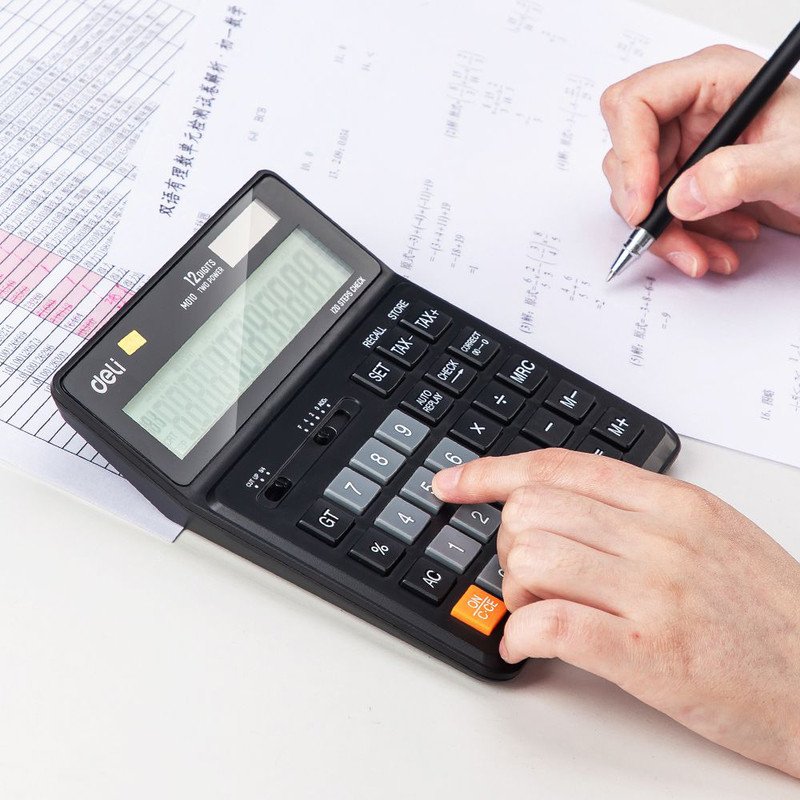 Deli EM01020 12 Digits Calculator with 120 Steps Check, Black