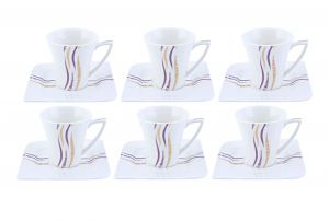 Royalford 12Pcs Square Cup & Saucer Set - Porcelain - White - RF4306