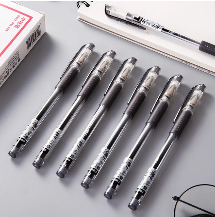 12PCS Deli S801 press gel pen 0.5 bullet quick-drying press type signature pen office student stationery pen