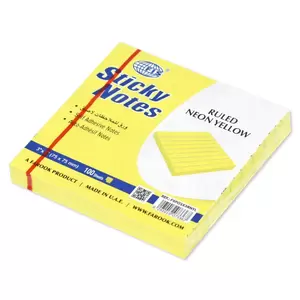 FIS Sticky Note Pad, 3X3 inches, Pack of 12, Ruled Neon Yellow -FSPO3X3RNYL
