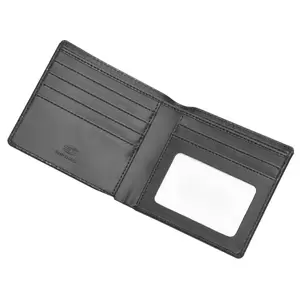 FIS Italian PU Bifold Design Wallets Polyurethane For Men, ID Card Window, 6 Card Slots, 2 Sideways Pockets, Divided Bill Compartments, Black Colour, Closed Size 100 x 105 mm - FSPQBKD4