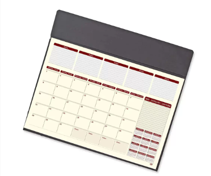 FIS Year Planner 2024 (English/French) Italian PU with Desk Blotter, Dark Brown - FSDKPUBEF24DBR