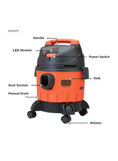 Drum Vacuum Cleaner With Wet And Dry Function 10.0 L 1200.0 W WDBD10-B5 Orange/Black