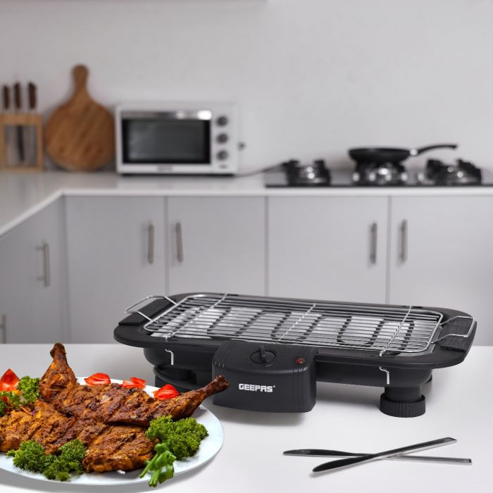 Geepas 2000W Electric Barbecue Grill - Table Grill, Auto-Thermostat Control With Overheat Protection - Space Saving, Detachable Heating Element - Ideal For BBQ Perfect For Both Indoor & Outdoor Cookin