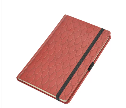 FIS Notebook With Elastic Band Italian PU Cover, Ivory Paper, Single Ruled, Maroon Color, 96 Sheets, Pen Holder With Gift Box, 13 x 21 cm Size