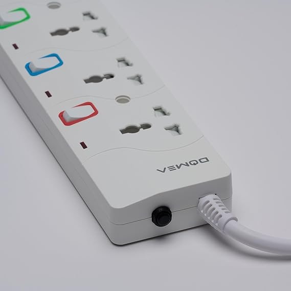 DOMEA Multi Plug Extension With 4 Universal Sockets | Plug Type Adaptor | 3 Meter Cable | Copper Cable With Safety Fuse | Individual Switches