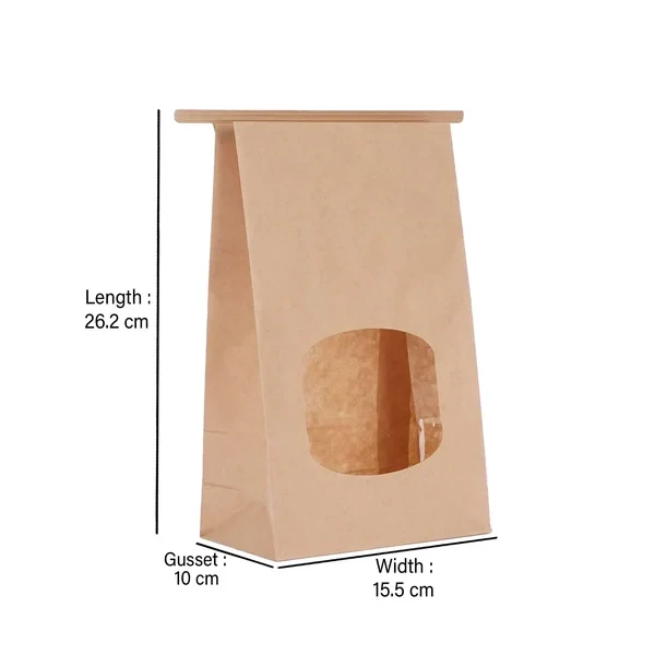Tin-Tie Brown Bag With Window 500 Pieces Large Size