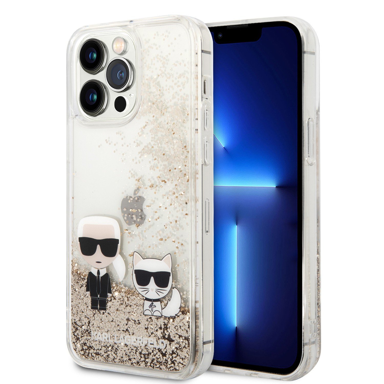 Karl Lagerfeld Liquid Glitter Case Karl And Choupette iPhone 14 Pro Max-Gold