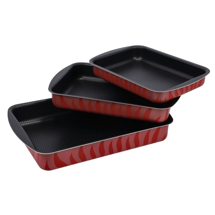 3 Pcs Rectangular Baking Tray Set, Aluminium Pan, RF10167 | Durable Non-Stick Coating Pan Set | Prefect For Baking, Food Roasting, Storing
