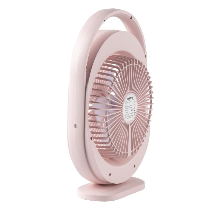 Rechargeable Mini Fan, 6 Inch, GF21158 | 3 Speed Setting | Lithium-Ion Battery | 12 Hours Operating Time | USB Rechargeable | LED Night Light | Overcharge & Over Discharge Protection