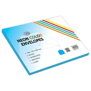 FIS Color Envelopes, Glued, Neon Blue Colors, Pack of 50 Pcs. 145 x 200 mm, 80 GSM - FSEC8025GBL50
