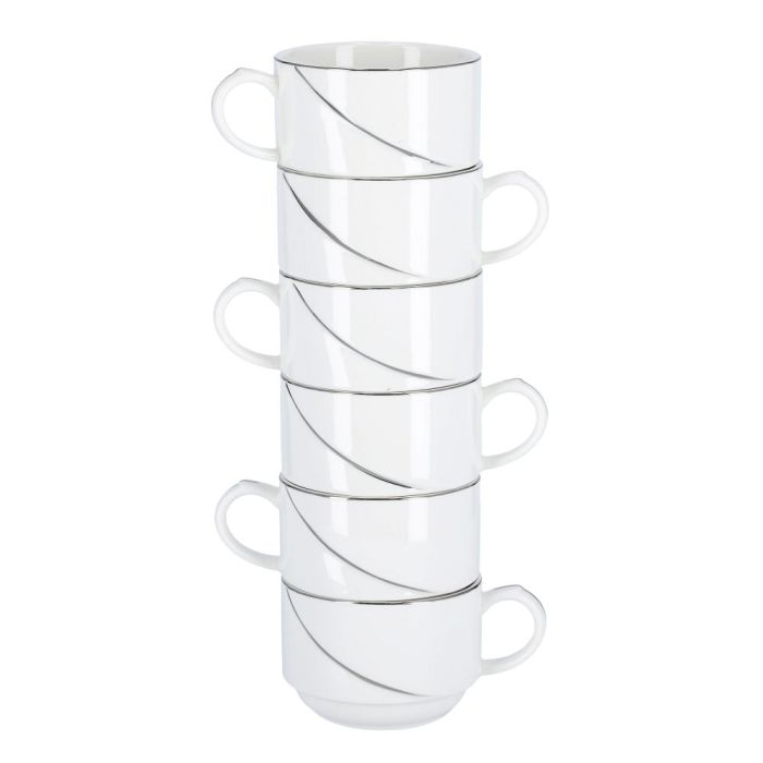 New Bone China Cups With Silver Line, 6 Pcs