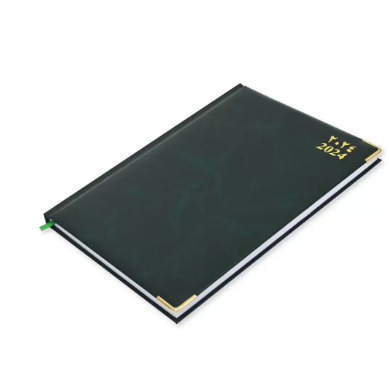 FIS 2024 A4 Diary Arabic/English Vinyl 1-Side Padded Gold Corner Green - FSDI48AEG24GR