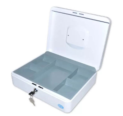 FIS Cash Box with Key 12 Inch, Matt Finish White Color - FSCPTS0019WT