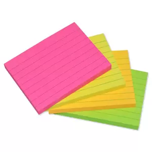 FIS Sticky Note Pad, 3X4 inches, Pack of 4, Ruled, 4 Assorted Neon Color -FSPO3X4RN4C