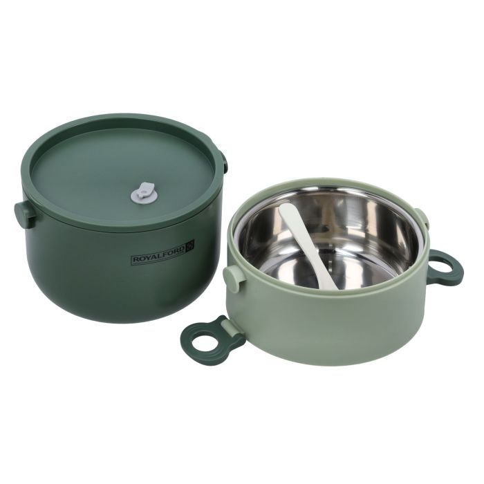 Royalford RF11105 Double Layer Round Lunch Box, Stainless Steel Inner | 1600ml Food Storage Container With Two Compartments | Durable Leak-Proof Eco-Friendly