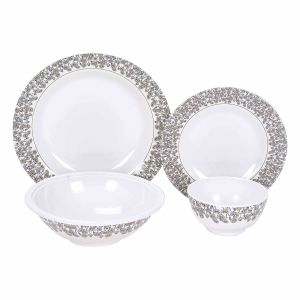 Royalford Melamine Ware 45 Pieces Dinner Set - Melamine - White - 45 Pieces