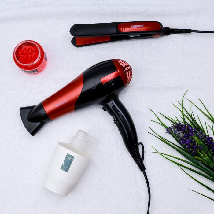 Geepas 2200W Hair Dryer & Hair Straightener - 2 Speed & 2 Heat Setting With Cool Shot Function | Ceramic Coating Plates | Ideal For Short /Long Hairs