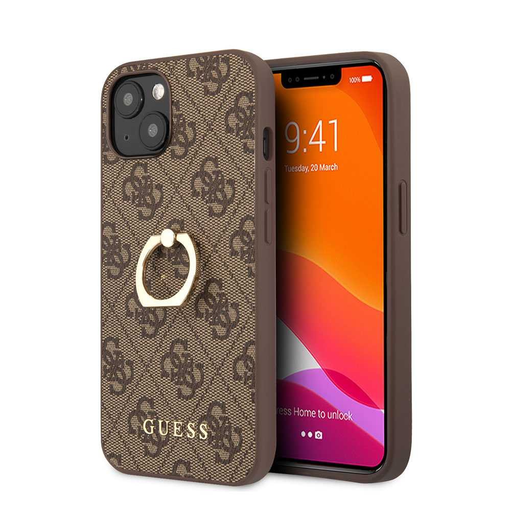 Guess PU Leather 4G Case With Ring Stand For iPhone 13 Mini (5.4") - Brown