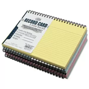 FIS Ruled Record Card 180 GSM 8X5 Inch Double Loop Spiral Pack of 5 Colors -FSIC85-180SP5C