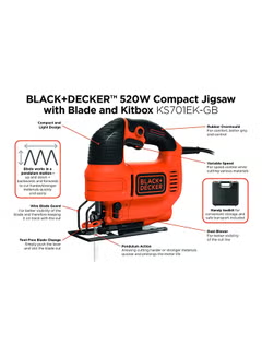 Jigsaw with Variable ,Speed for Wood Cutting ,and Blade in Kit Box 520W KS701EK-GB Orange/Black 1.64kg,