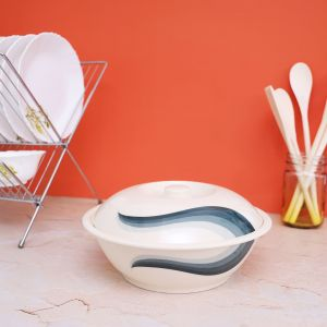 Royalford 10" Melamine Ware Super Rays Bowl With Lid - Melamine - Beige - RF8034