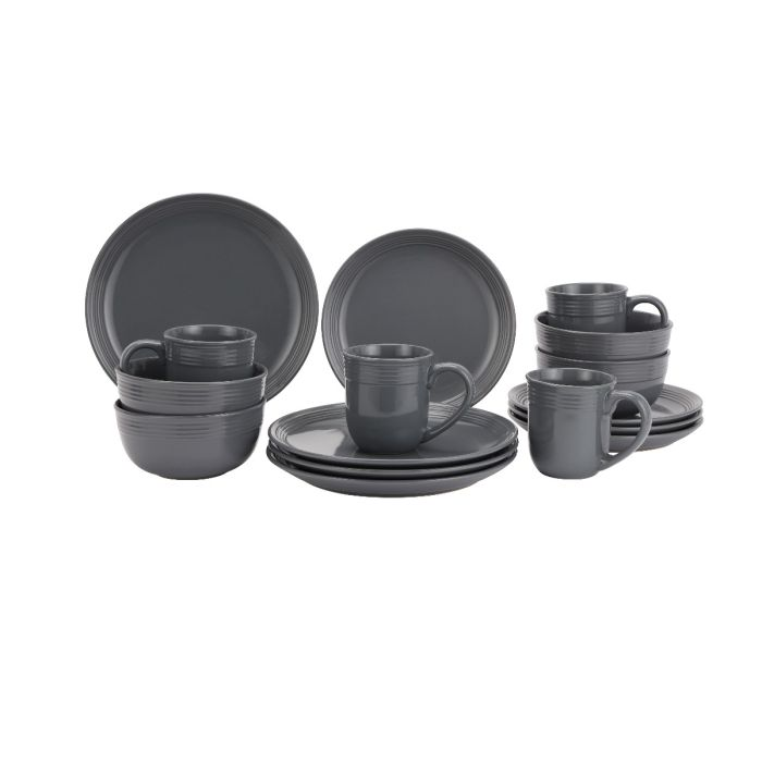 Royalford 16 Piece Stoneware Dinner Set- RF11263| Includes Dinner Plates, Salad Plates, Salad Bowls And Mugs| Dishwasher-Safe, Microwave-Safe And Freezer-Safe| Eco-Friendly And Food-Grade| Grey