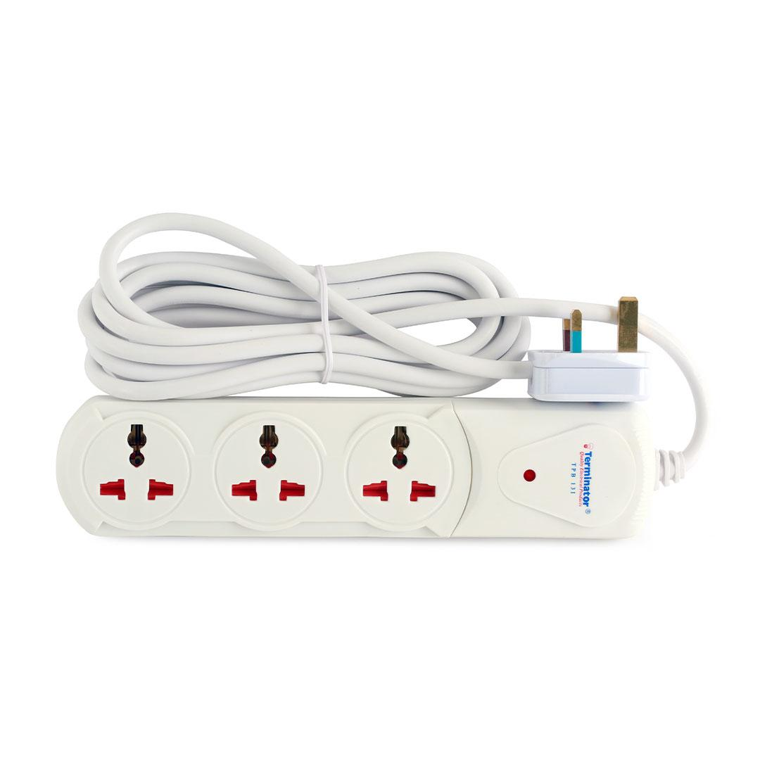 3 Way Universal Power Extension Socket With Indicator 1.00mm2 Wire 3M Cable 13A