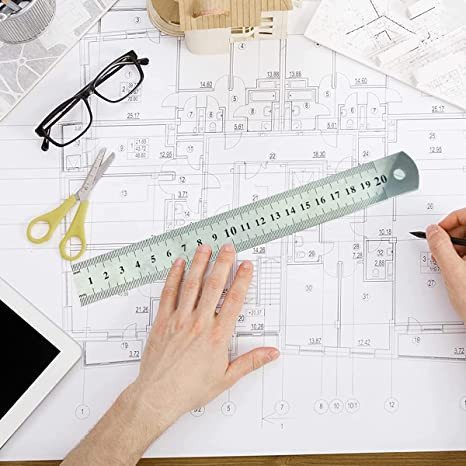 20 cm Metal Ruler, Double Sided Stainless Steel Scale for School, Office, Home, Architect, Engineers, Craft Supplies