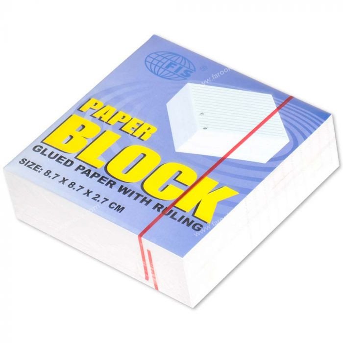 FIS Paper Block with Ruling Glued, 8.7X8.7X2.7cm, 70gsm - FSBL87X87MMRG
